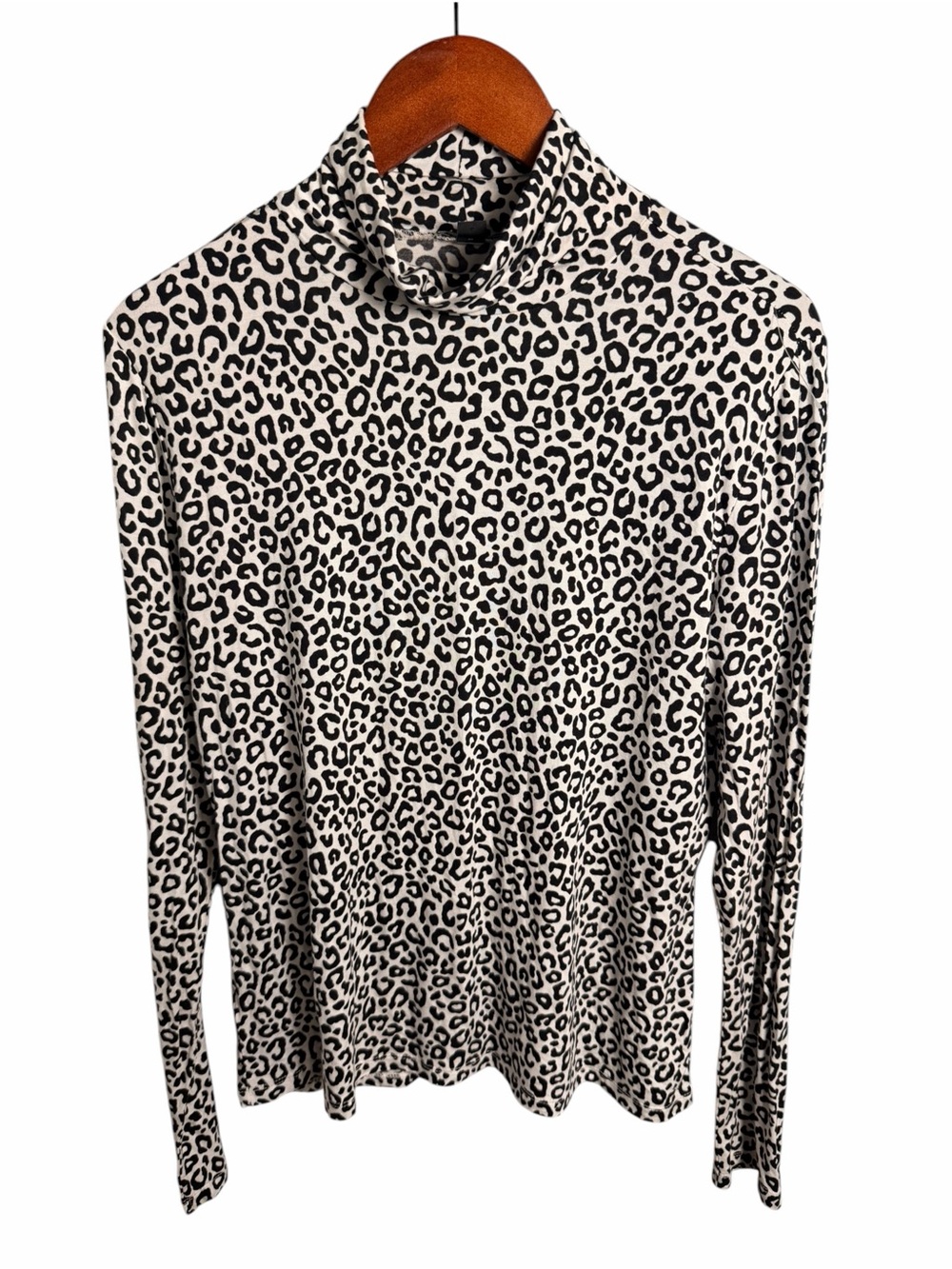 LOFT Black & White Leopard Print Turtleneck Blouse L - Picture 2 of 7